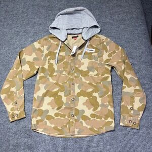 Airwalk Mens Small Khaki Camo Hooded Button Down Woven Shirt New With Tags